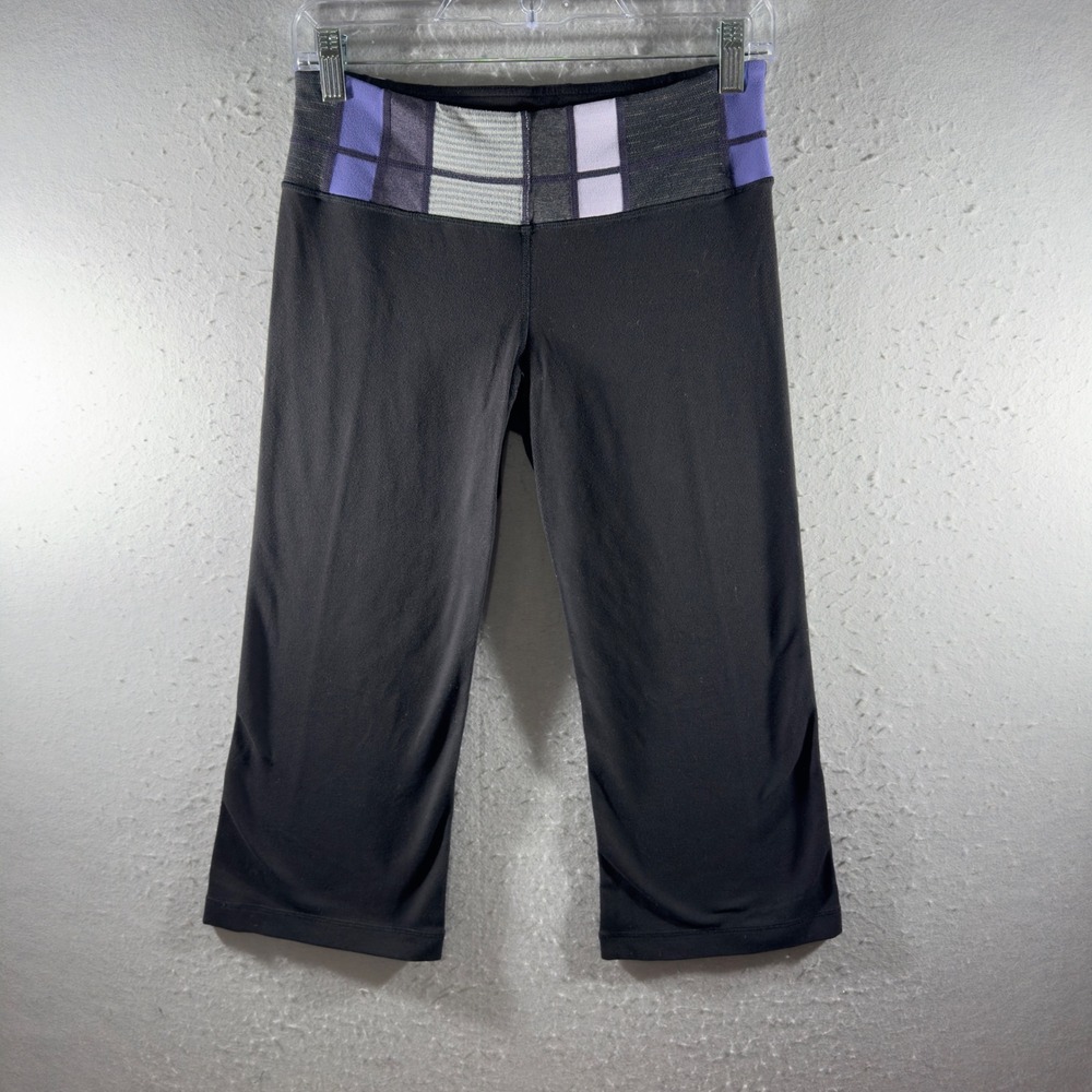3147 | Lululemon Groove Crop Leggings Colorblock Waist Black Purple Women 6